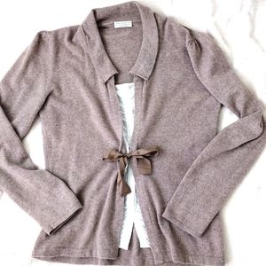 Brunello Cucinelli Light Brown Cardigan with Ribbon Accent